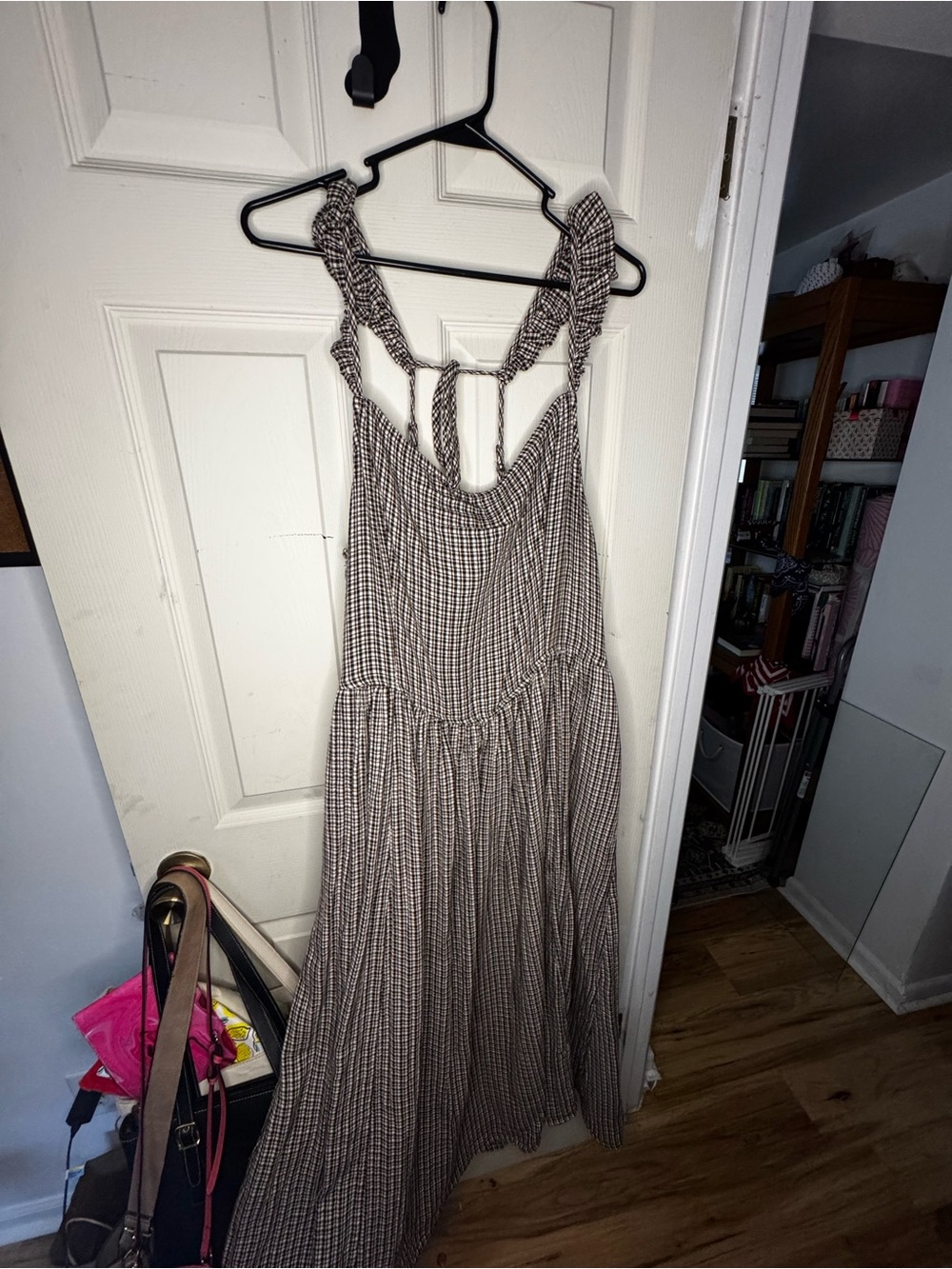 Aerie Gingham Maxi Dress in Brown and Cream